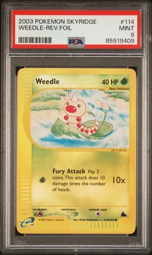 2003 POKEMON SKYRIDGE #114 WEEDLE-REVERSE FOIL PSA 9