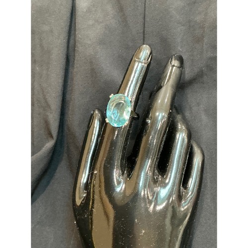 Unbranded Cocktail Ring Sterling Silver S925 7 Blue Oval Aquamarine Statement