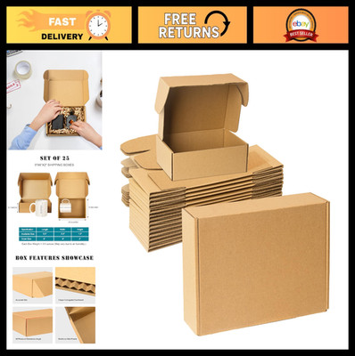 Set of 25 Small Shipping Boxes 9x6x2 Inches, Brown Corrugated Mailer for Gifts &