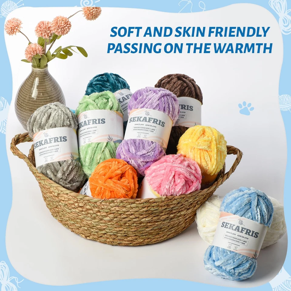 Hilo de chenilla grueso difuso para ganchillo, felpa suave voluminoso tejido a mano 3-Skei Foto 4 de 4