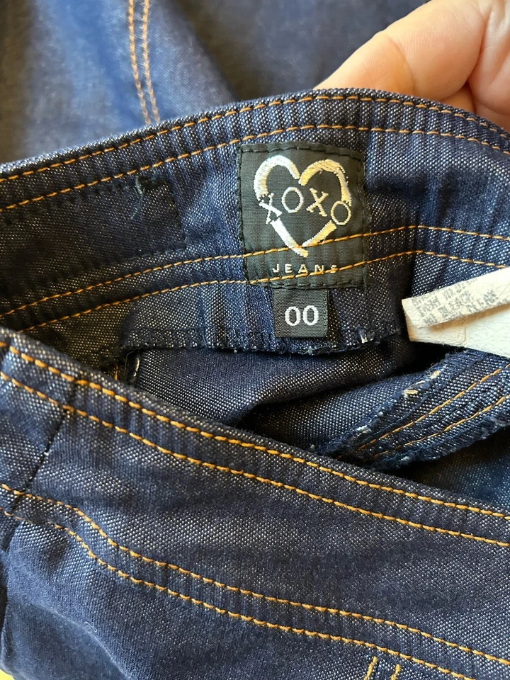 DE COLECCIÓN XOXO Jean Midi Falda Lápiz Oficina Vaquera Occidental Denim Elástico XS 00 Y2K Foto 3 de 4