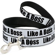 Dog Leash LIKE A BOSS White/Black NARROW 0.5"