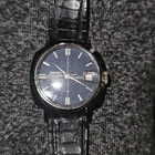 Vtg Seiko Watch S Steel Japan Leather Round Blackface Gold Plated 21 Jewels