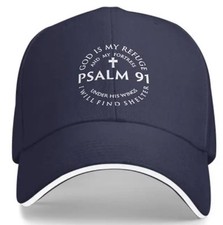 Blue Unisex Polyester Baseball Hat With Psalm 91 God Is My Refuge Adjust Back