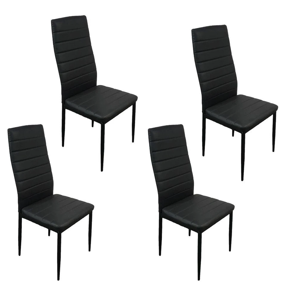 Set of 4 PU Leather Dining Side Chairs Elegant Design Home Furniture Black
