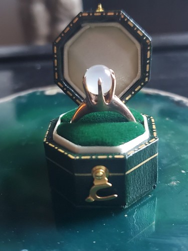 Antique Victorian 14k Gold Claw Set Moonstone Orb Solitaire Ring