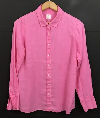 J. Crew Women's Perfect Shirt Pink 100% Linen Button Front Long Sleeve Size 8
