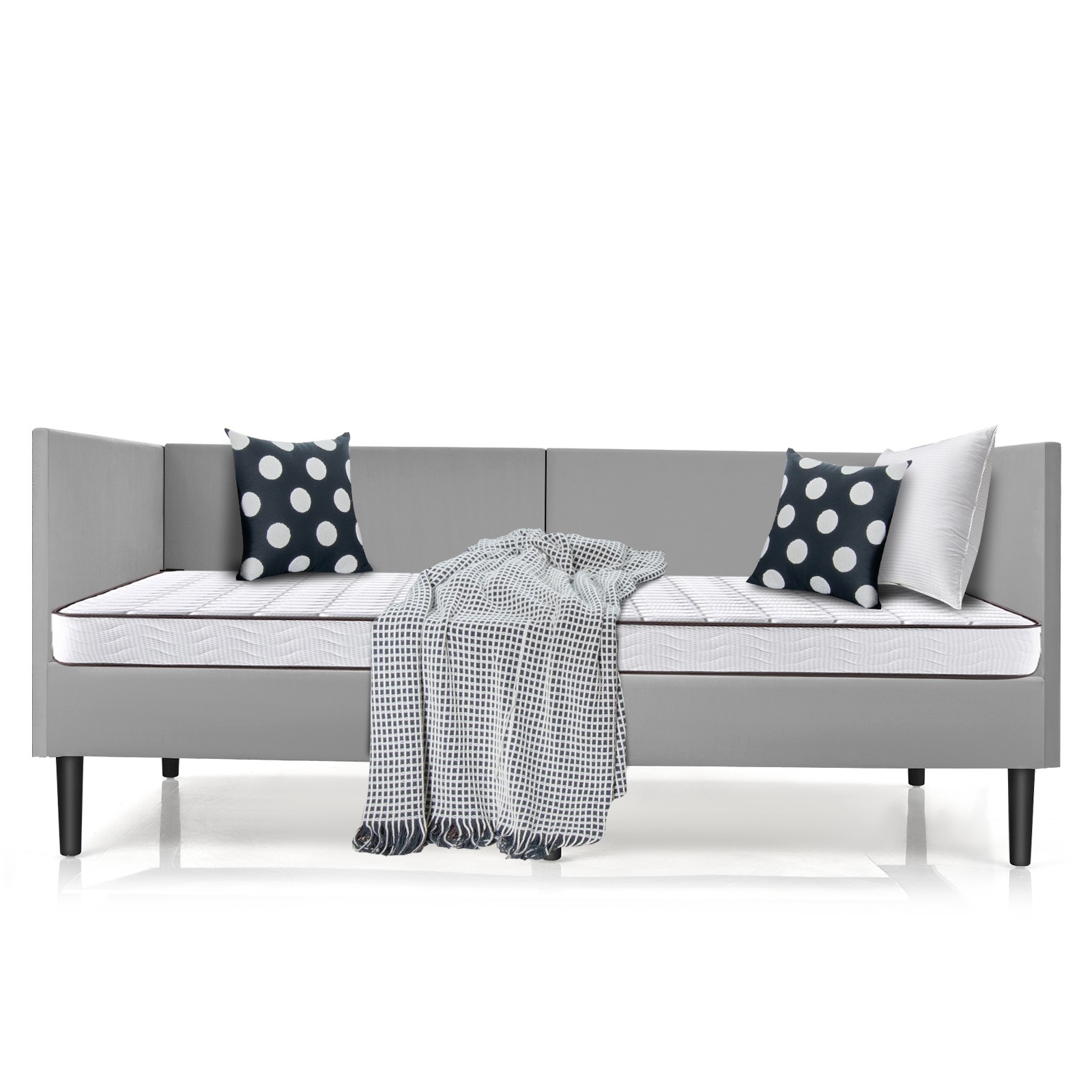 Twin Daybed Upholstered Linen Wooden Sofa Bed Frame Heavy Duty Living Room Grey
