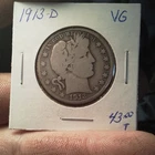 Antique Vintage 1913 D Barber Half Dollar VG Circulated Silver 50C Coin