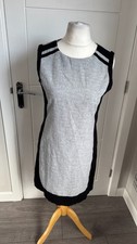 Next Grey Black Linen Blend Colour Block Shift Smart Work Dress M UK 12 B21