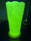 Fenton Satin Custard Peacock Garden Floral Scalloped Uranium Glass Vase