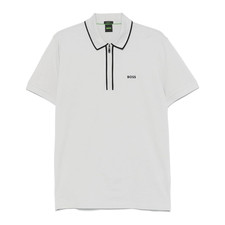 Hugo Boss Mens Light Grey Philix Tape Short Sleeve Knit Collar Neck Polo Shirt