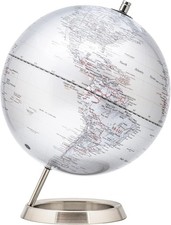 Globus Weltkugel Silber Metallisierte 30cm Mit Basis Metall Geschenkidee