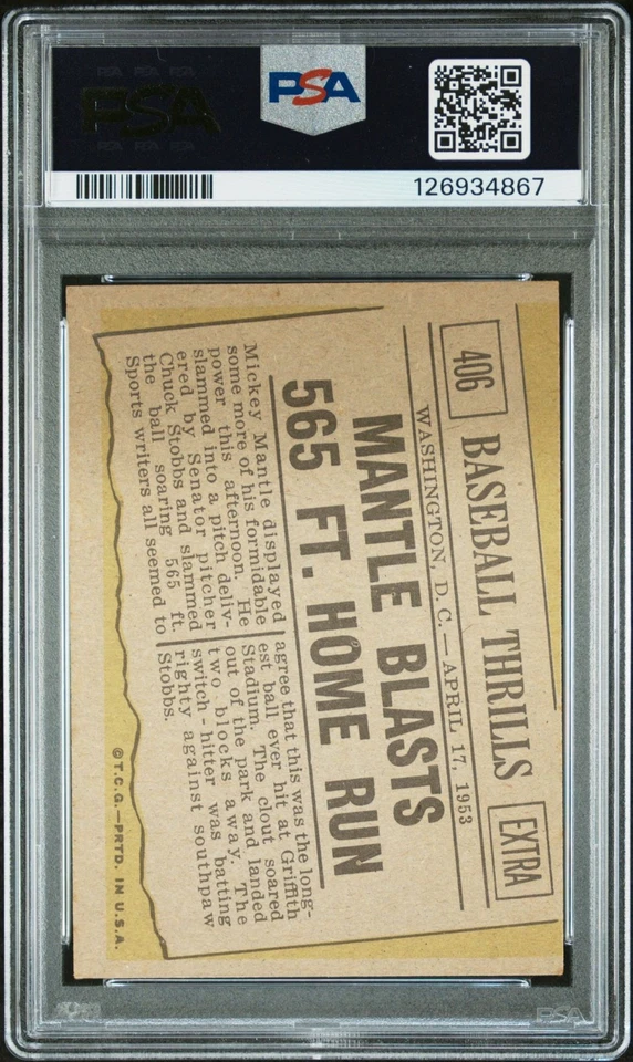 Topps #406 Mantle Blasts 1961 565 ft jonrón - PSA 4 Foto 2 de 2