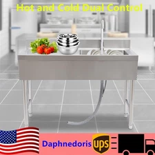 1 Compartment Commercial Kitchen Sink Prep Table with Faucet Stainless Steel