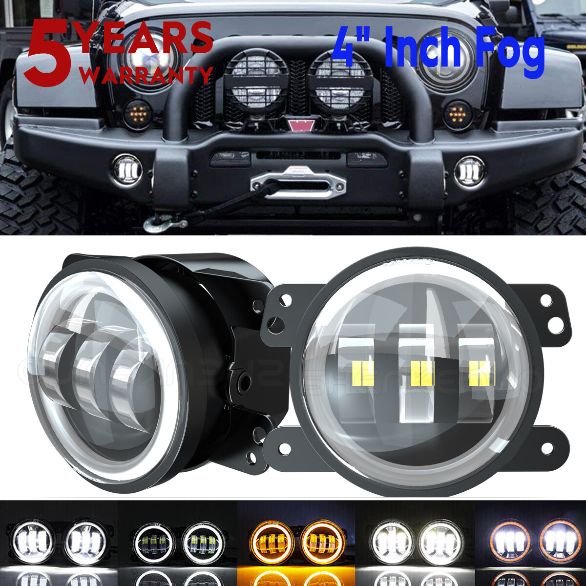 Jeep Wrangler JL Gladiator 2018-2022 4-Inch Round LED Fog Lights with DRL Pair