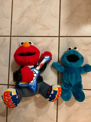 Vintage Tyco Sesame Street 1996 Tickle Me Cookie Monster 1998 Rock N Roll  Elmo