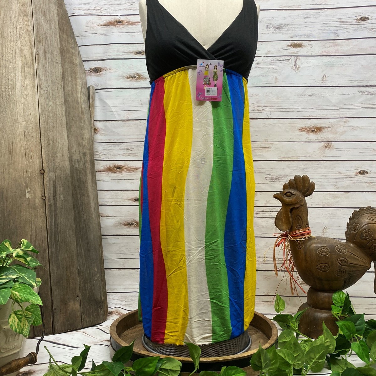 NWT Summer Fun Beach Cover Up Dress Black Halter Top White Yellow Pink Skirt  | eBay