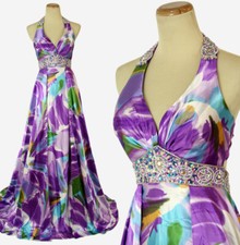 NEW Size 4 Tony Bowls 500 Long Gown Prom Formal Halter Purple Multi Dress Gown
