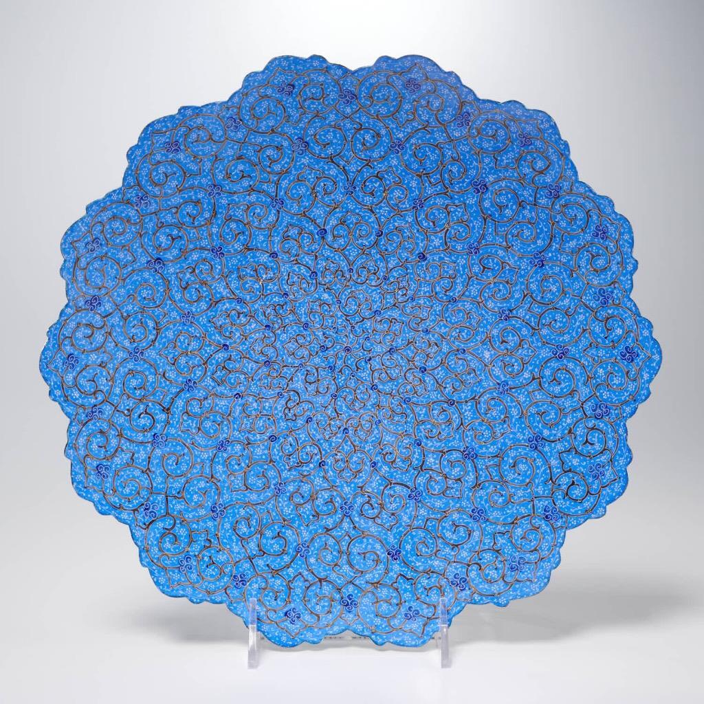 ✨Darvish Gallery Arts GH・AMINI デザインプレート Iranian Persian Amini Hand Painted Blue Enameled Copper Hanging