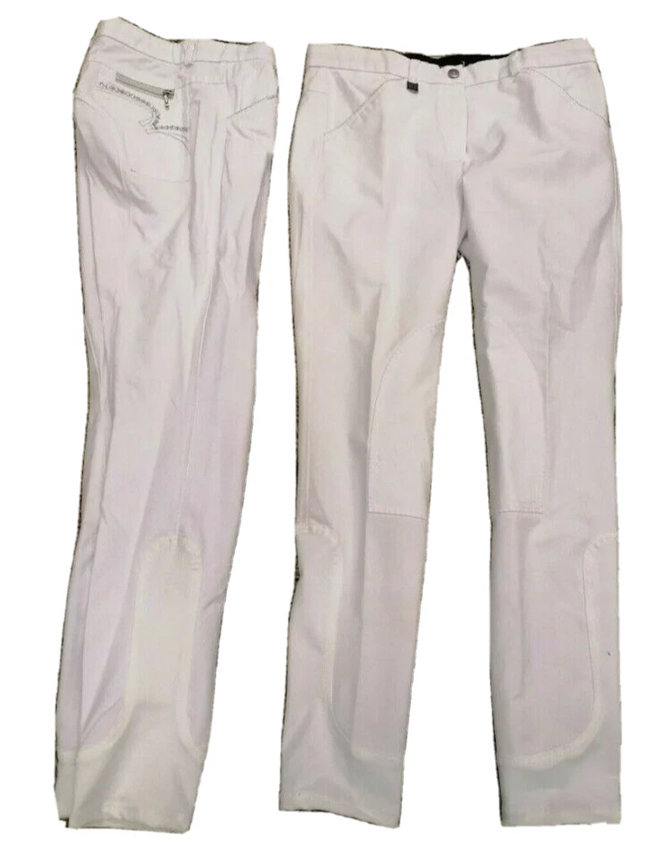 Equigen Damen Tunier Stiefelreithose Reithose Knie Stoff Weiß Strass 34/ 36 neu - Bild 2 von 4