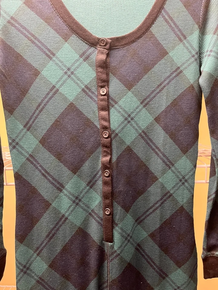 Antiguo pijama térmico de una pieza verde marino/azul Buffalo Check para mujer talla X-pequeño nuevo Foto 3 de 4