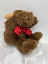 Dakin Vintage Renee Posner Small Brown Plush Christmas Holiday Red Bow Moose 9"