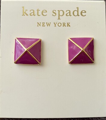 NWT KATE SPADE Pyramid Stud Earrings Purple Enamel 14kt Gold
