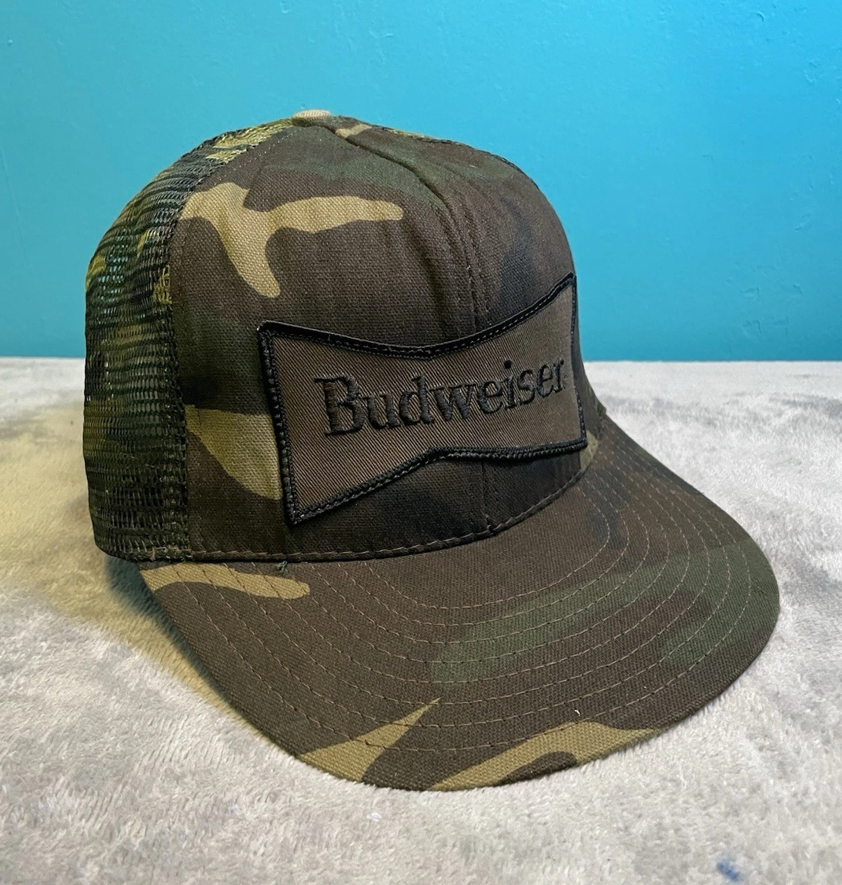 VTG Mesh Snapback Trucker Hat Patch Camouflage Camo Cap Budweiser Made in USA
