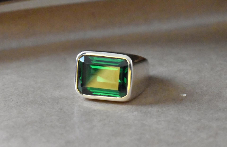 925 Sterling Silver Lab creted 7.25 Ct Emerald Handmade Mens Ring | eBay