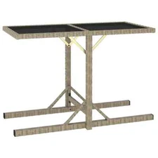 Patio Table Beige 43.3"x20.9"x28.3" Glass and Poly Rattan vidaXL