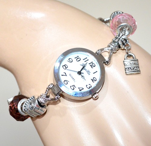 OROLOGIO donna da polso bracciale argento ciondoli charms cuori cristalli  BB38 | eBay