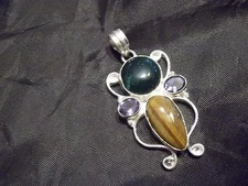 BEAUTIFUL HANDCRAFTED LARGE TIGERS EYE AMETHYST+ PENDANT 2" HANDMADE JEWELRY