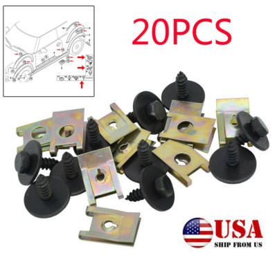 (USA)20Pcs Car Body Panel Fender Fastener Kit Hex Bolts U-Nut Clips ...
