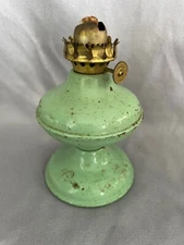 Acorn P & A Tole Oil Lamp Green Miniature Primitive