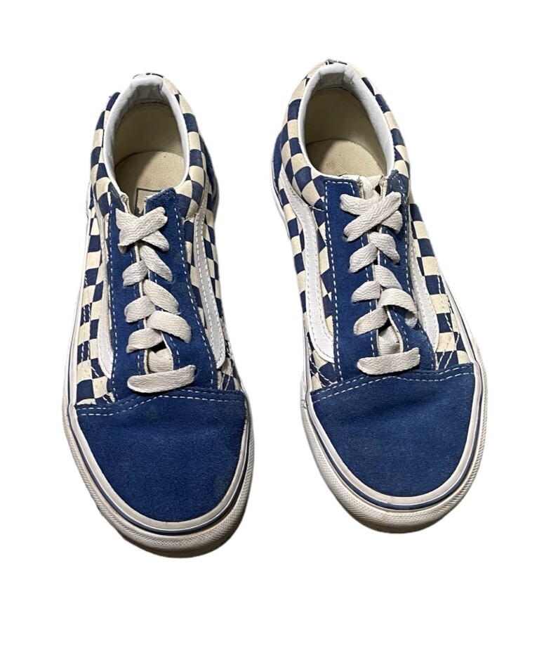 Vans Kids’ Old Skool Checkerboard Sneakers Shoes Suede  Blue White Comfy Youth 2 thumbnail 2