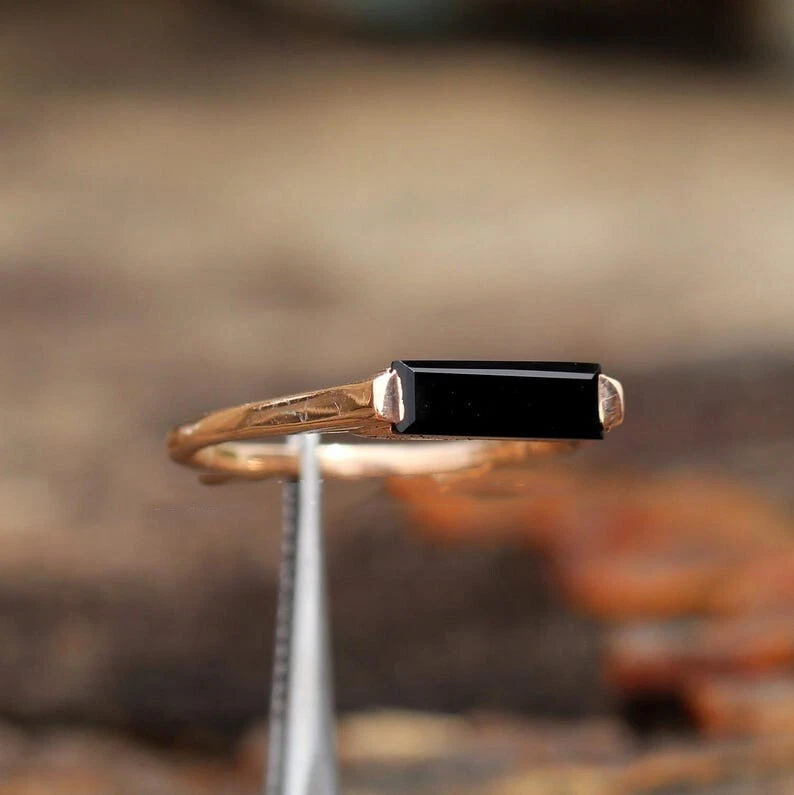 Anel feminino de prata com barra retangular de ônix preto natural anel feminino presenteá-la - Imagem 2 de 4