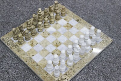 Handmade Classic Onyx Marble Chess Board Game Set - 12 in with Blue Box