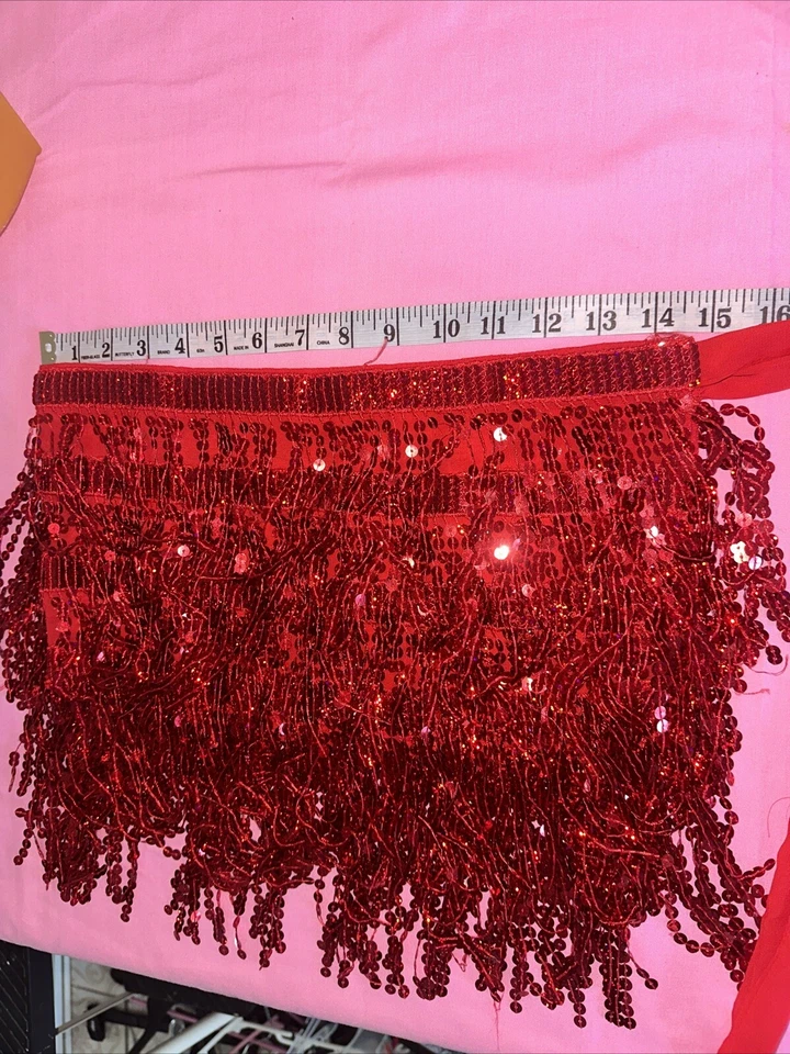 Falda Lentejuelas Roja Flecos Disfraz Vaquera Talla Pequeña Ajustable Foto 3 de 3