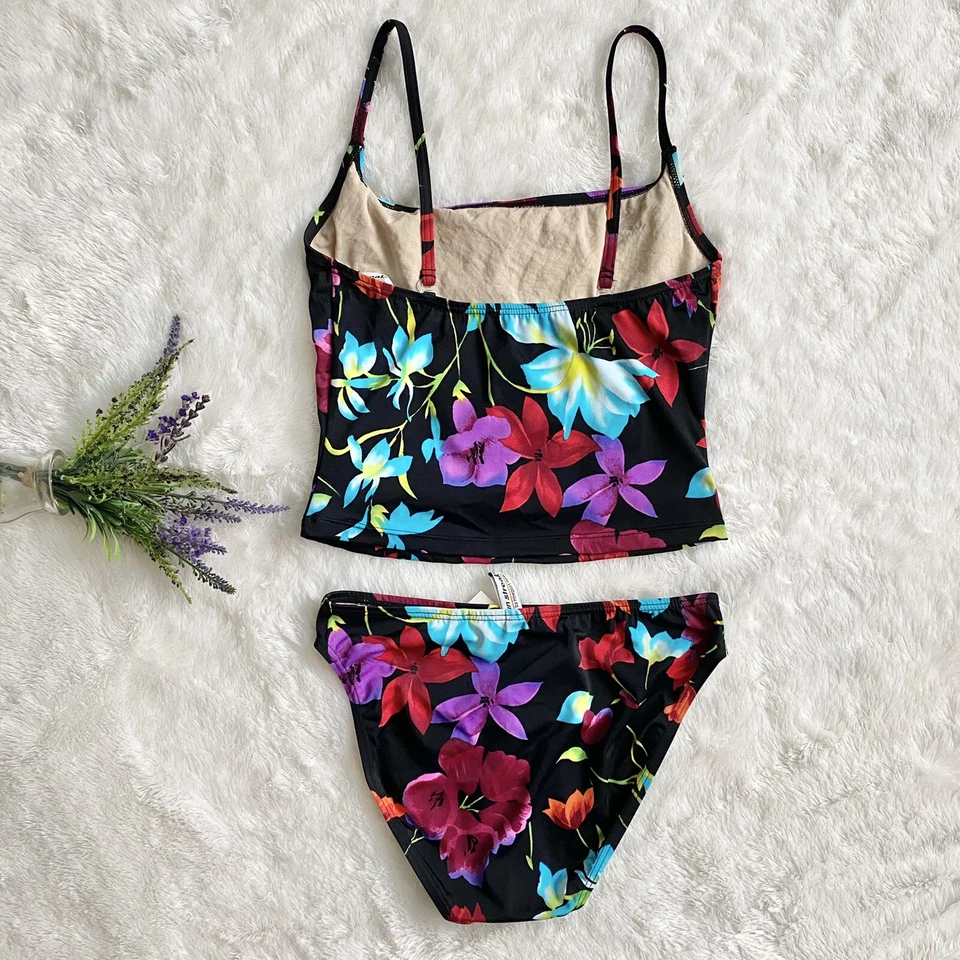 Shape Fx Newport News 复古 90 年代黑色花卉 2 件套泳装全新 10 码 — 第 3/4 张图片