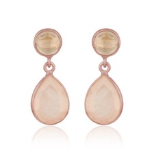Rose Gold Plated 925 Silver Rose Quartz Gemstone Earrings Women's Jewelry