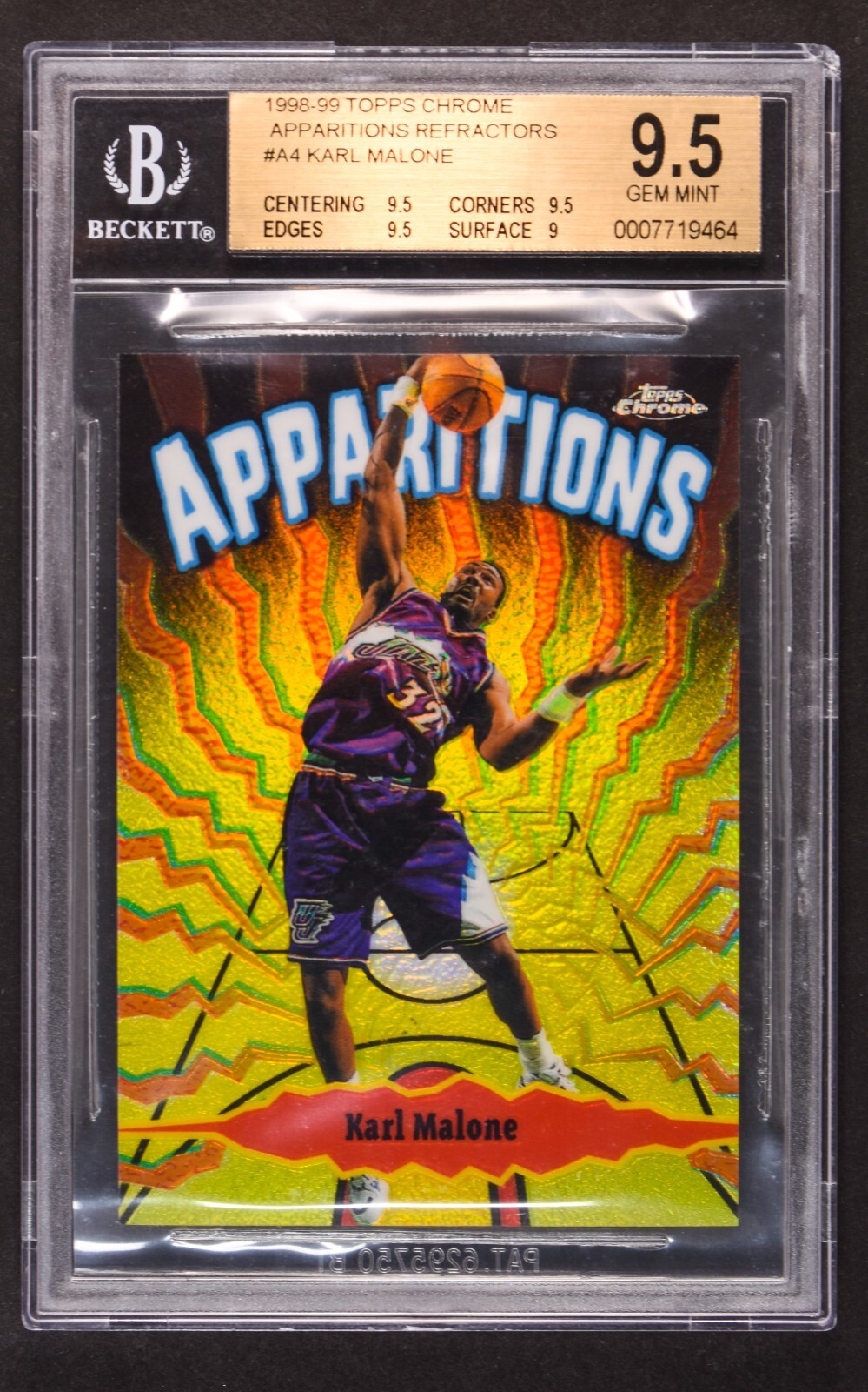 1998 TOPPS CHROME APPARITIONS REFRACTOR KARL MALONE #A4 53/100 BGS 9.5