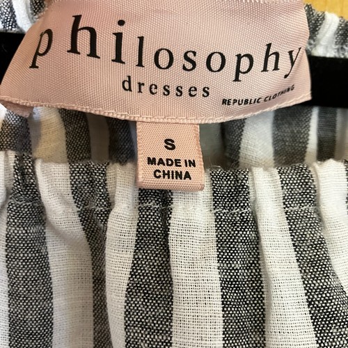 Philosophy Womens Striped Linen Embroidered Floral Dress Size Small Gray SP EXC - Picture 6 of 11