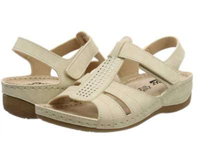 Lico Casoria Damen Sandalen Kunstleder Knöchelriemen Beige UK 7 / EU 40