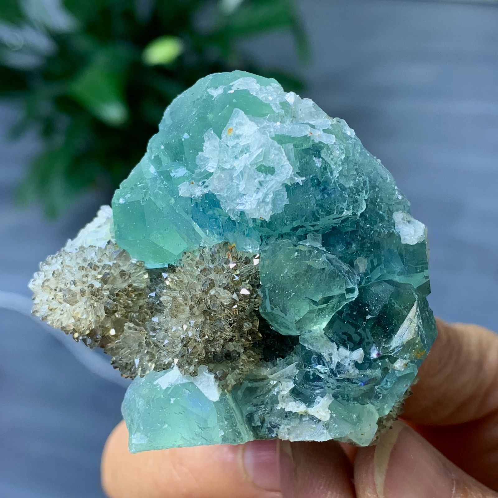 125G Rare Blue-Green Transparent Cube Fluorite Crystal Specimen from China