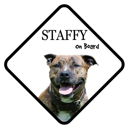 STAFFY Dog On Board Car Sign With Sucker Sticker Decal