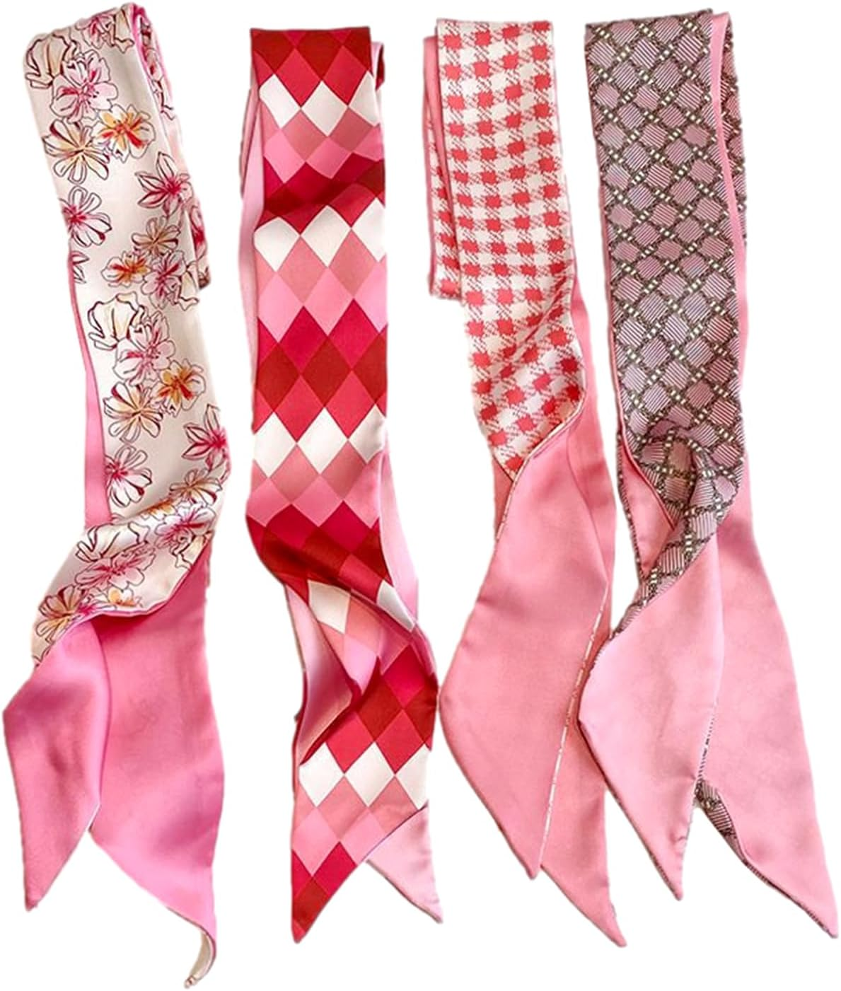 QTMY 4 Pack Purse Scarf for Bags Silk Head Scarf for Hair Handbag Women Scarfs