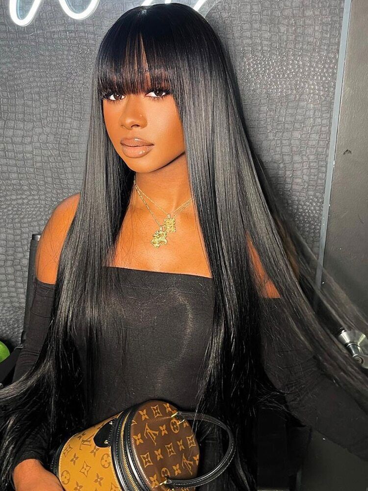 Long Straight Wigs with Bangs Fringe for Women Brazilian  display picture 2