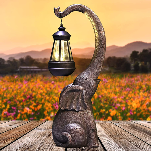 15" Outdoor Sculpture Figurine Statue Elephant Home Decorations Solar Garden Sta
