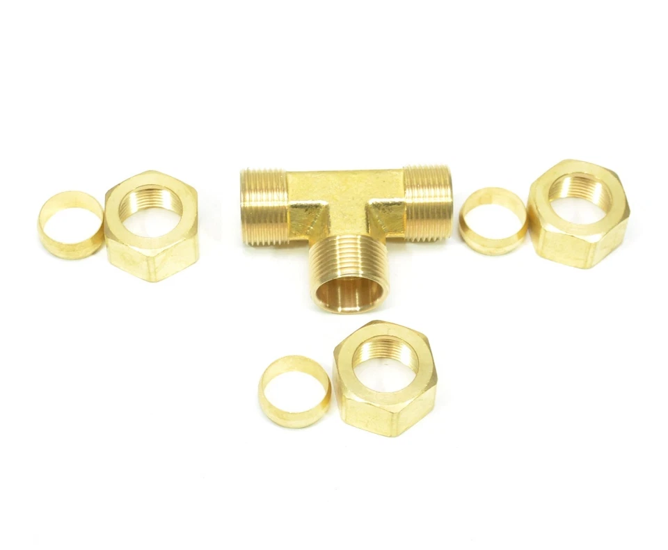 5/8" Tube OD Tee Brass Compression Fitting Plumbing Adapter Water Oil Gas - Image 2 of 4